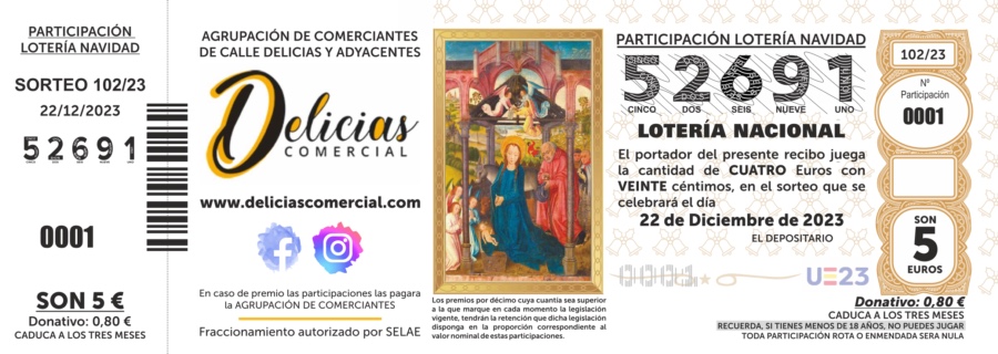 Participacion de loteria de Navidad con recargo de una asociacion de comerciantes